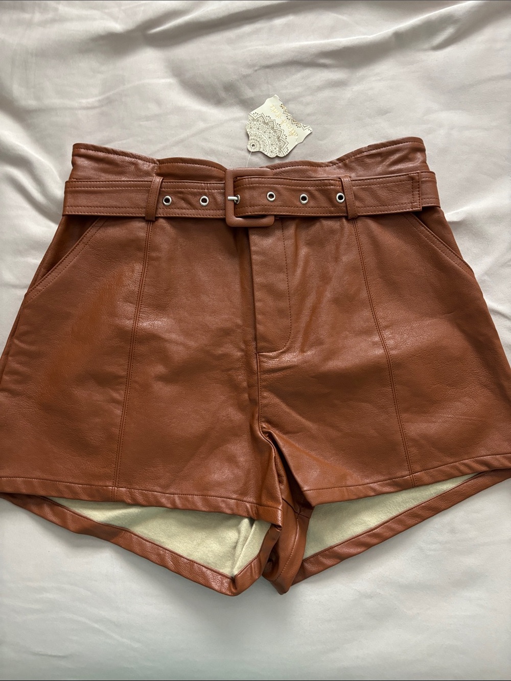 NWT Altar'd State High-Waist Faux Leather Shorts - Chestnut